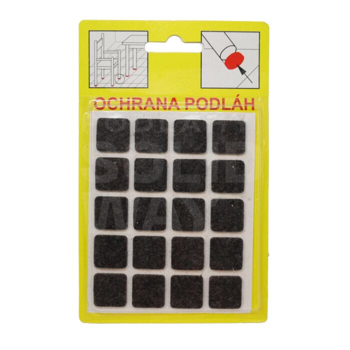 Podložky Filcové samolepiace Hnedé, Typ 101 - 16x16 mm, hr. 3 mm, 20 ks/bal