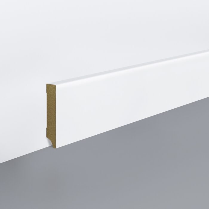 Lišta soklová Egger 80 hranatá "Cubical" L201 MDF fólia Biela pretierateľná 80x18x2400 mm