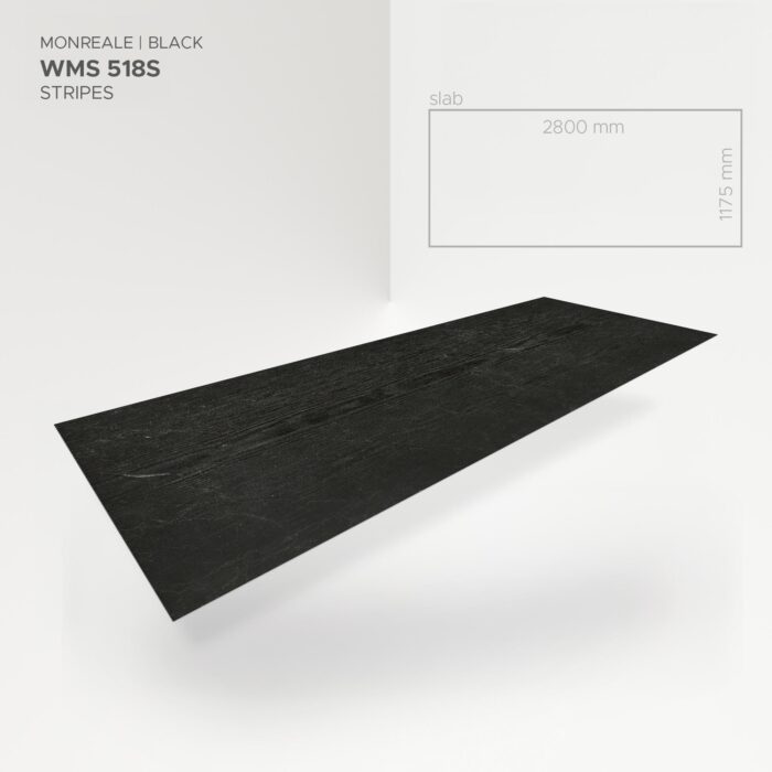 Obkladový panel Modee - Slab Stone essence Monreale Black WMS 518S 2800x1175x4 mm Stripes