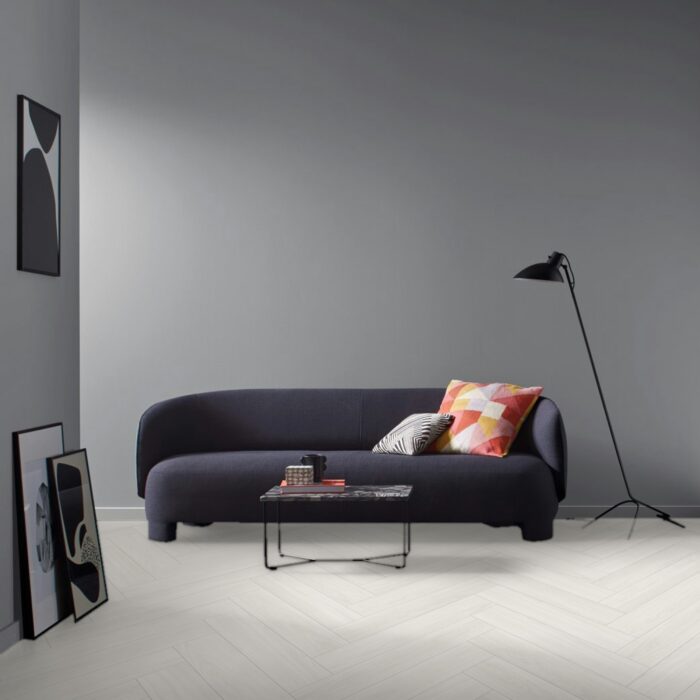 Vinyl Parador Trendtime 3 Herringbone Dub Oxford White matt finish texture wide plank minibevel, 1748861 - Image 5