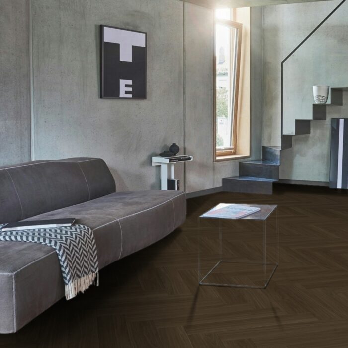 Vinyl Parador Trendtime 3 Herringbone Dub Oxford Dark brown matt finish texture wide plank minibevel, 1748862 - Image 9