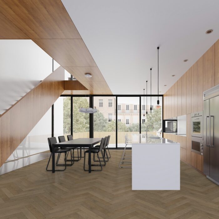 Engineered Wood Flooring Trendtime 3 Living Plus Herringbone, Dub Chalet sivý extra matný lak M4V , 1748885 - Image 8